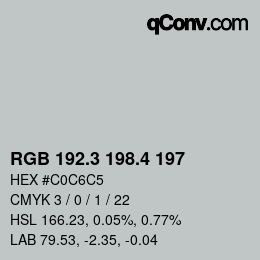 カラーコード: RGB 192.3 198.4 197 | qconv.com