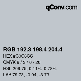 カラーコード: RGB 192.3 198.4 204.4 | qconv.com