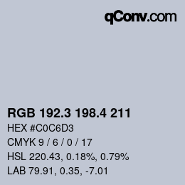 カラーコード: RGB 192.3 198.4 211 | qconv.com