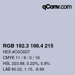 カラーコード: RGB 192.3 198.4 215 | qconv.com