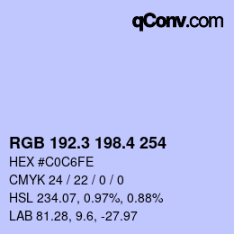 カラーコード: RGB 192.3 198.4 254 | qconv.com