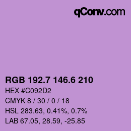 カラーコード: RGB 192.7 146.6 210 | qconv.com