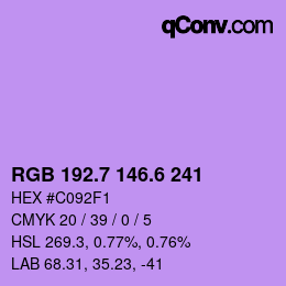 カラーコード: RGB 192.7 146.6 241 | qconv.com
