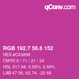 カラーコード: RGB 192.7 56.6 152 | qconv.com