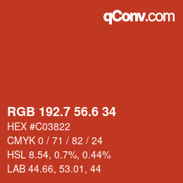 カラーコード: RGB 192.7 56.6 34 | qconv.com