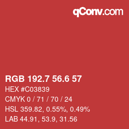 カラーコード: RGB 192.7 56.6 57 | qconv.com