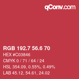 カラーコード: RGB 192.7 56.6 70 | qconv.com