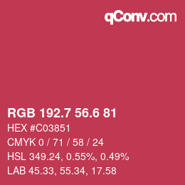 カラーコード: RGB 192.7 56.6 81 | qconv.com