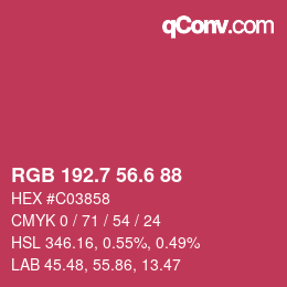 カラーコード: RGB 192.7 56.6 88 | qconv.com