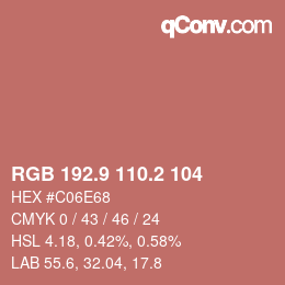カラーコード: RGB 192.9 110.2 104 | qconv.com