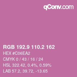 カラーコード: RGB 192.9 110.2 162 | qconv.com