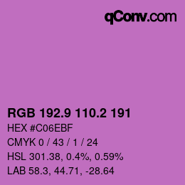カラーコード: RGB 192.9 110.2 191 | qconv.com