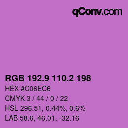 カラーコード: RGB 192.9 110.2 198 | qconv.com