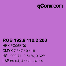 カラーコード: RGB 192.9 110.2 208 | qconv.com