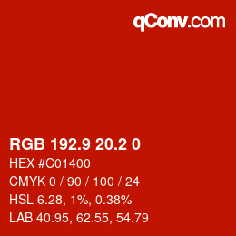 カラーコード: RGB 192.9 20.2 0 | qconv.com