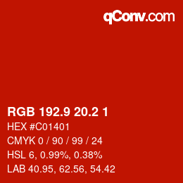 カラーコード: RGB 192.9 20.2 1 | qconv.com