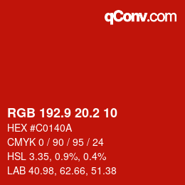 カラーコード: RGB 192.9 20.2 10 | qconv.com