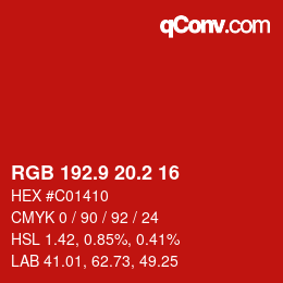 カラーコード: RGB 192.9 20.2 16 | qconv.com