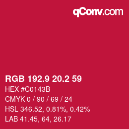 カラーコード: RGB 192.9 20.2 59 | qconv.com