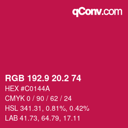カラーコード: RGB 192.9 20.2 74 | qconv.com