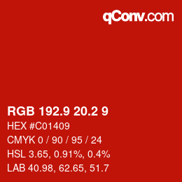 カラーコード: RGB 192.9 20.2 9 | qconv.com