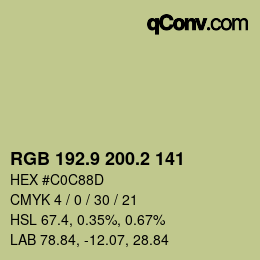 カラーコード: RGB 192.9 200.2 141 | qconv.com