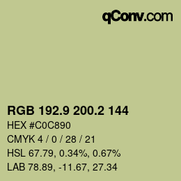 Color code: RGB 192.9 200.2 144 | qconv.com