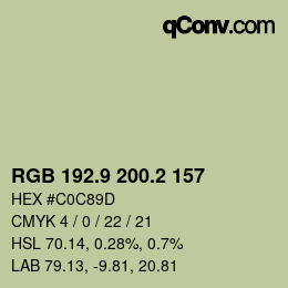 Color code: RGB 192.9 200.2 157 | qconv.com