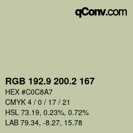 カラーコード: RGB 192.9 200.2 167 | qconv.com