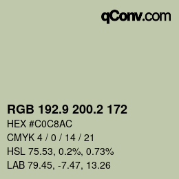 Color code: RGB 192.9 200.2 172 | qconv.com