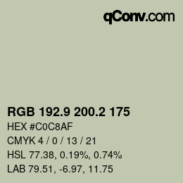 Color code: RGB 192.9 200.2 175 | qconv.com