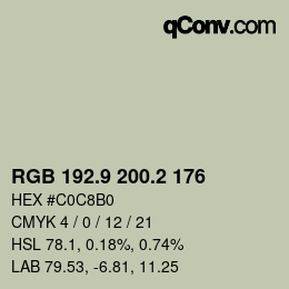 Color code: RGB 192.9 200.2 176 | qconv.com
