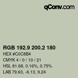 Color code: RGB 192.9 200.2 180 | qconv.com