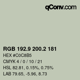 Color code: RGB 192.9 200.2 181 | qconv.com