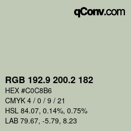 Color code: RGB 192.9 200.2 182 | qconv.com