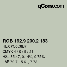 Color code: RGB 192.9 200.2 183 | qconv.com