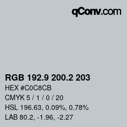 Color code: RGB 192.9 200.2 203 | qconv.com