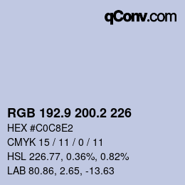 Color code: RGB 192.9 200.2 226 | qconv.com