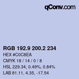 Color code: RGB 192.9 200.2 234 | qconv.com