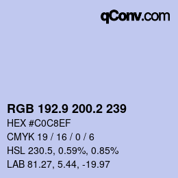 Color code: RGB 192.9 200.2 239 | qconv.com