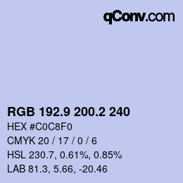 Color code: RGB 192.9 200.2 240 | qconv.com