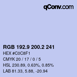 Color code: RGB 192.9 200.2 241 | qconv.com