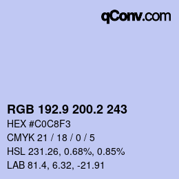 カラーコード: RGB 192.9 200.2 243 | qconv.com