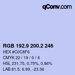 カラーコード: RGB 192.9 200.2 246 | qconv.com