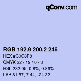 Color code: RGB 192.9 200.2 248 | qconv.com
