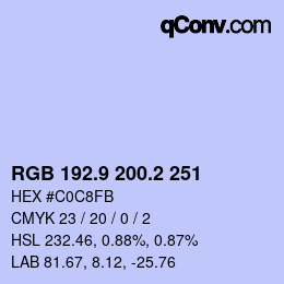 カラーコード: RGB 192.9 200.2 251 | qconv.com
