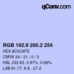カラーコード: RGB 192.9 200.2 254 | qconv.com