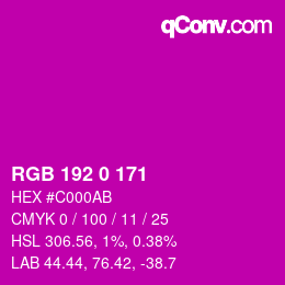 カラーコード: RGB 192 0 171 | qconv.com