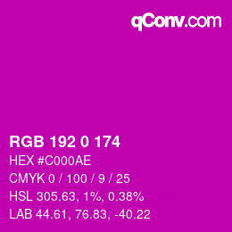 Color code: RGB 192 0 174 | qconv.com