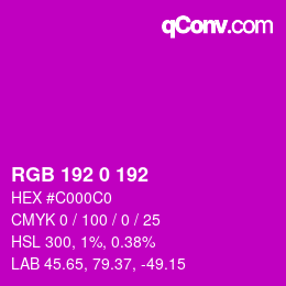 Color code: RGB 192 0 192 | qconv.com